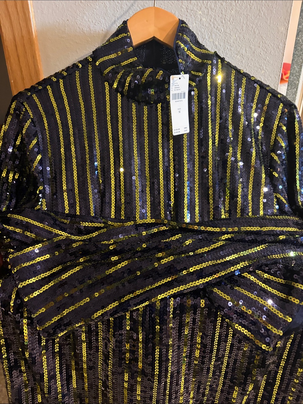 Dark navy & Gold Sequin Stripe Mock Neck Turtleneck